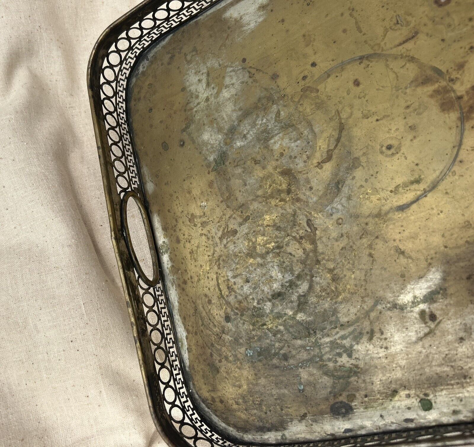 Early 1900s Handmade Antique Bronze Serving Tray