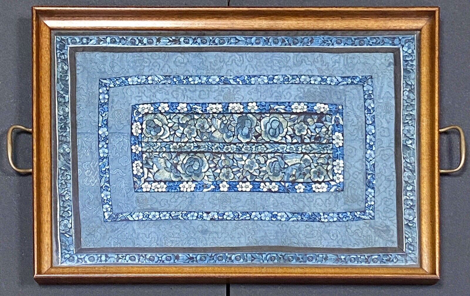 Antique Japanese Embroidered Silk Tapestry Tray