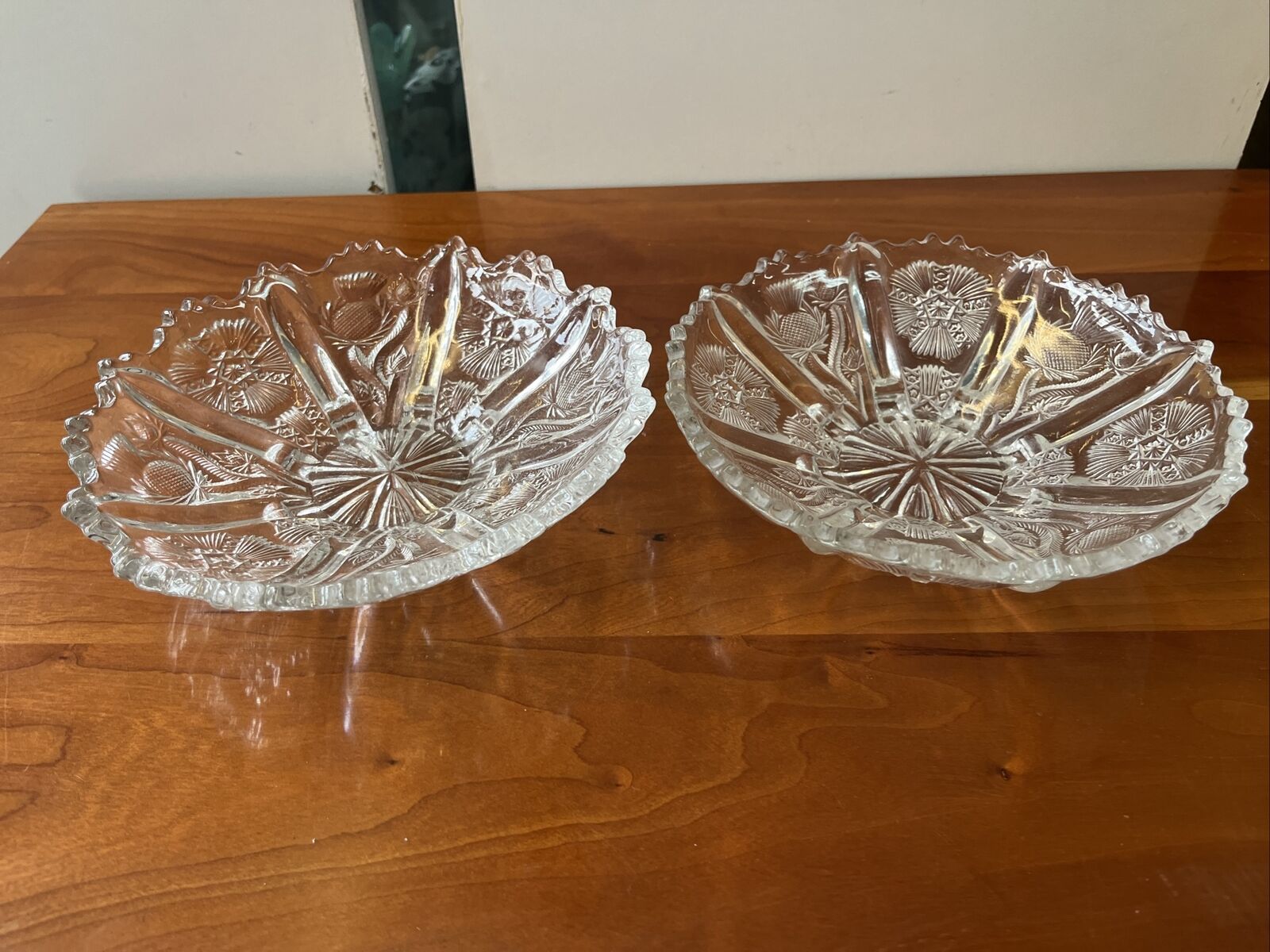 Victorian 1900s Thistle Floral Trinket Trays Pair