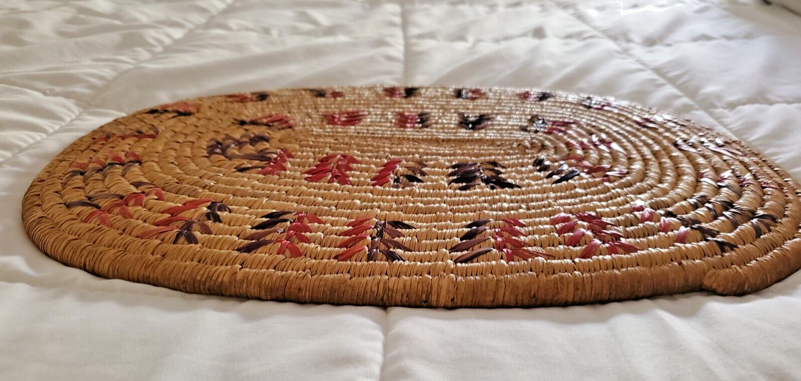 Antique Eskimo Flat Oval Basketry Tray, 17"x12