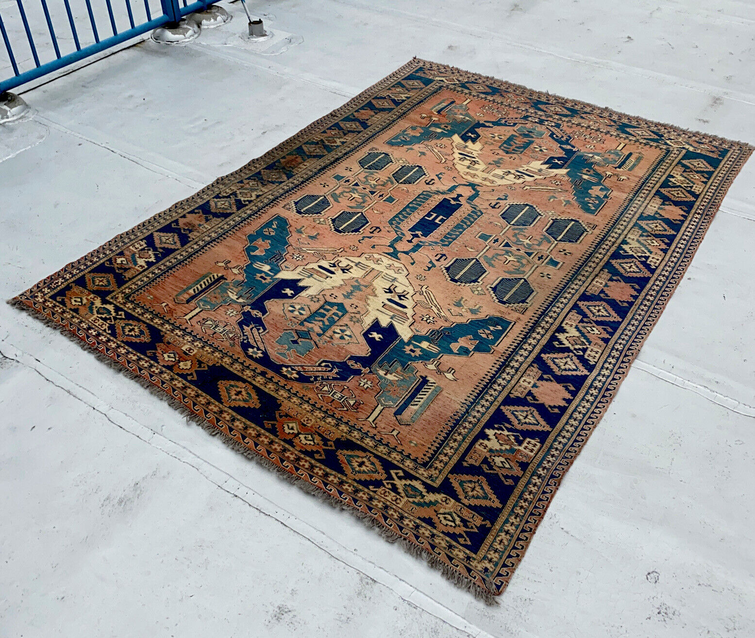 Vintage 5x7 Soumak Dragon Wool Rug