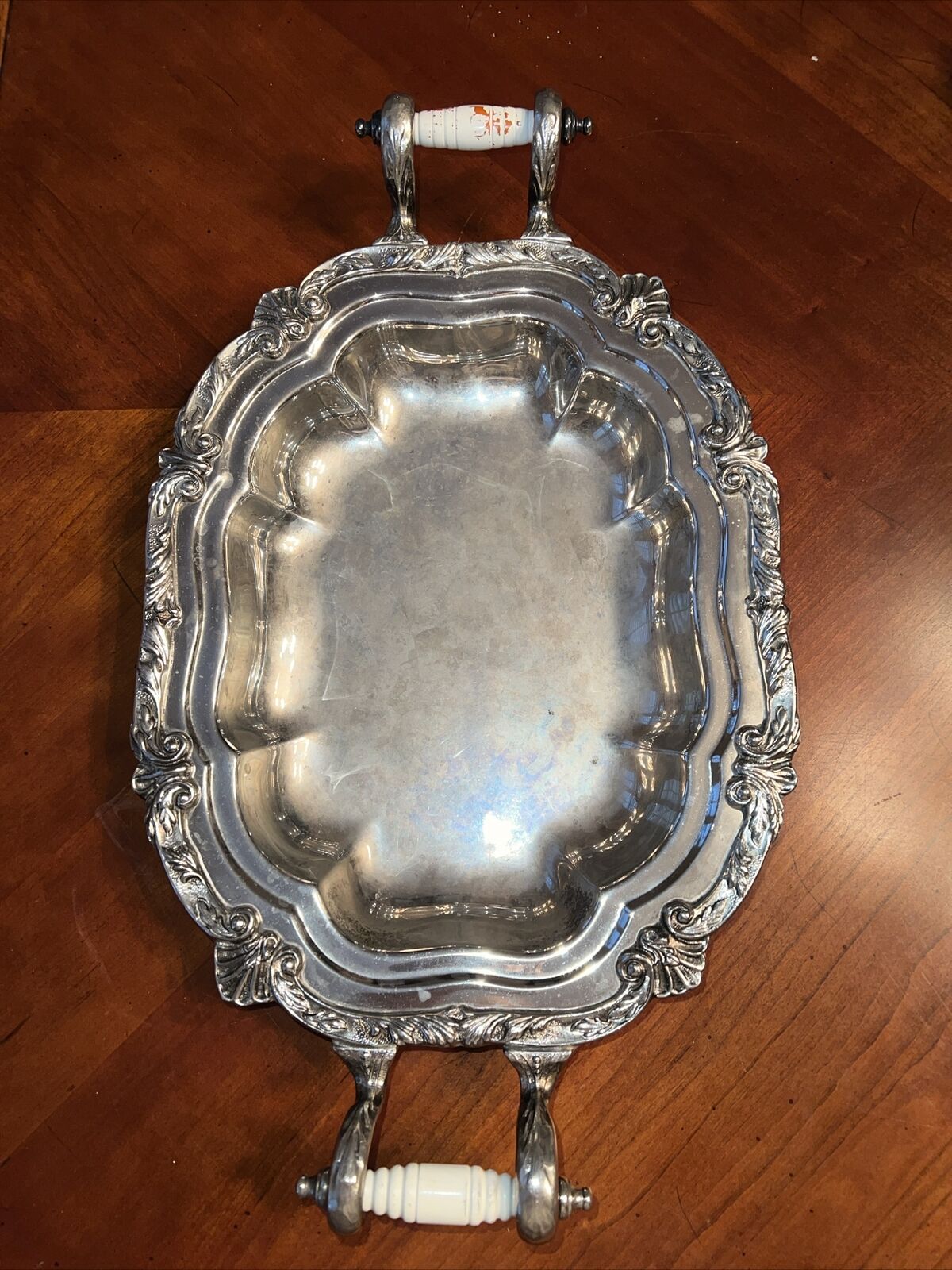 Antique 18" Silver Serving Tray with Handles