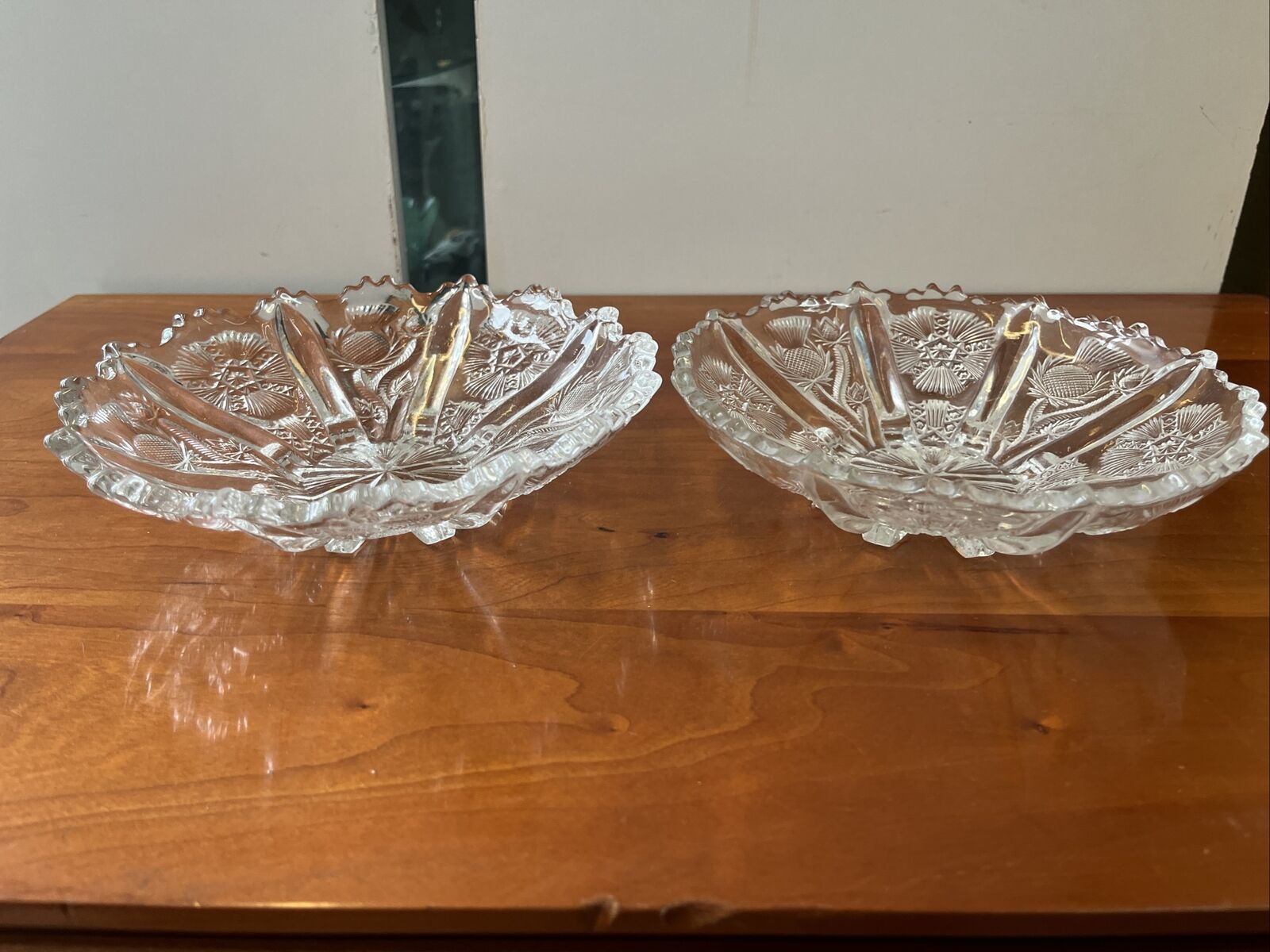 Victorian 1900s Thistle Floral Trinket Trays Pair