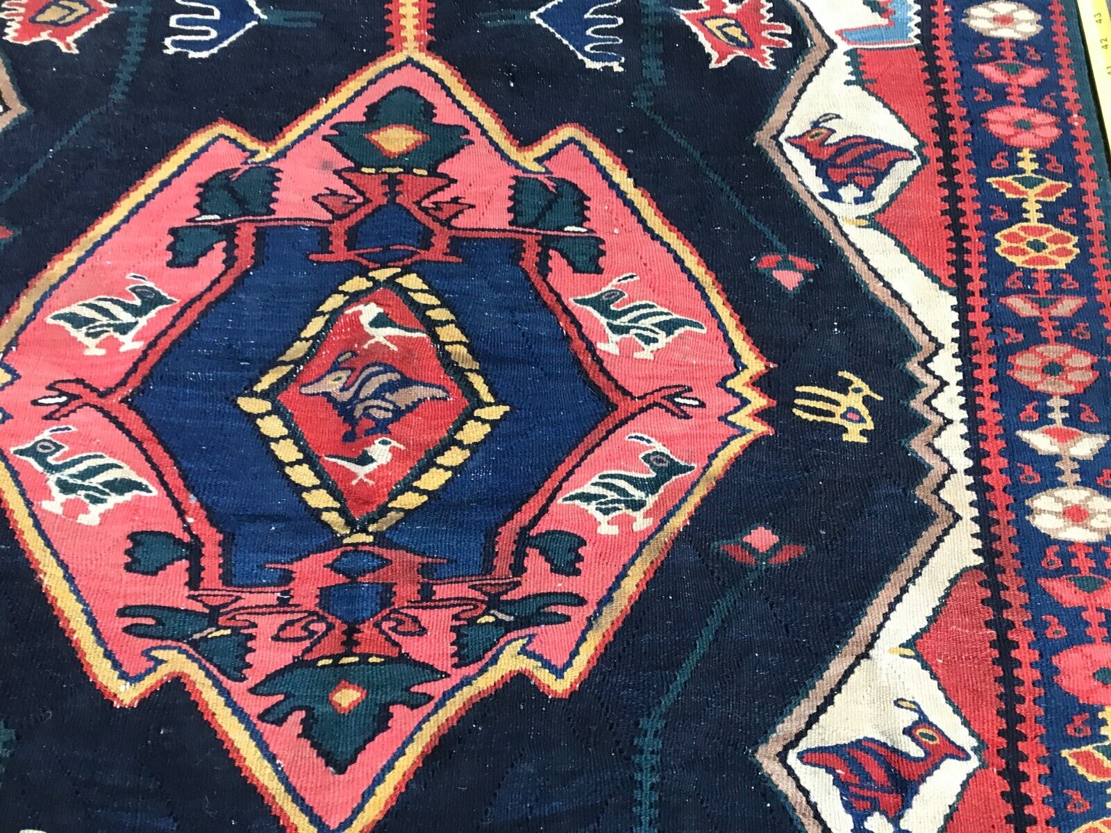 Antique Bijar Red Ivory Hand Knotted Wool Rug