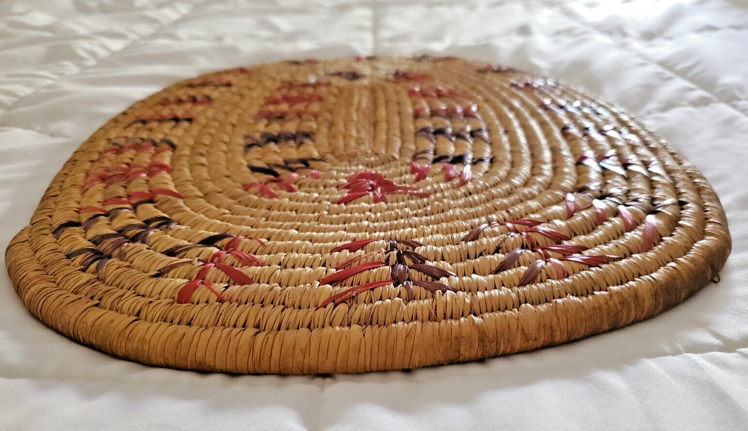 Antique Eskimo Flat Oval Basketry Tray, 17"x12