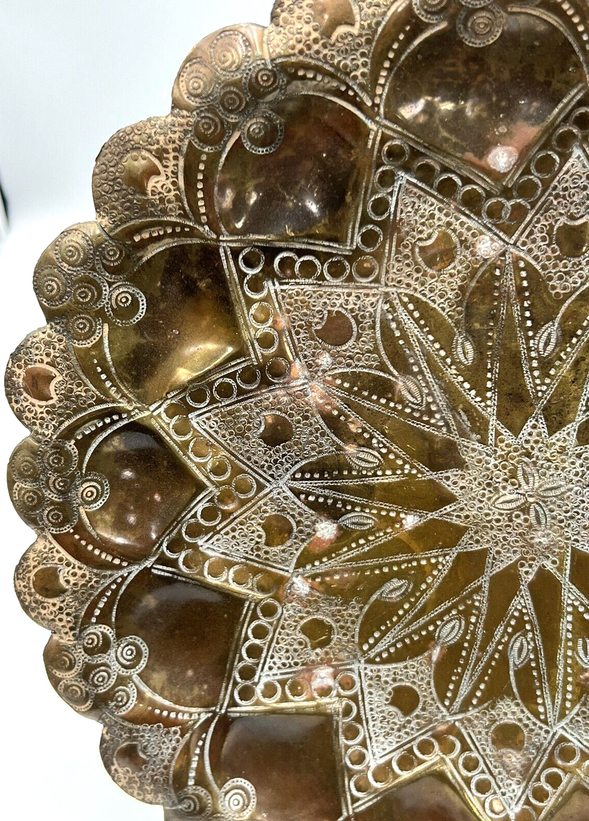 Moroccan Brass Tray with Hand Hammered Design