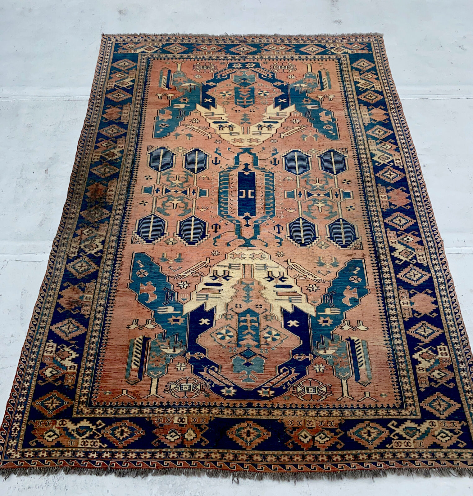 Vintage 5x7 Soumak Dragon Wool Rug