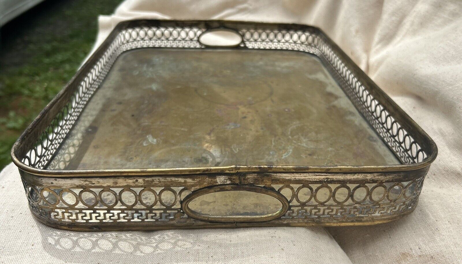 Early 1900s Handmade Antique Bronze Serving Tray