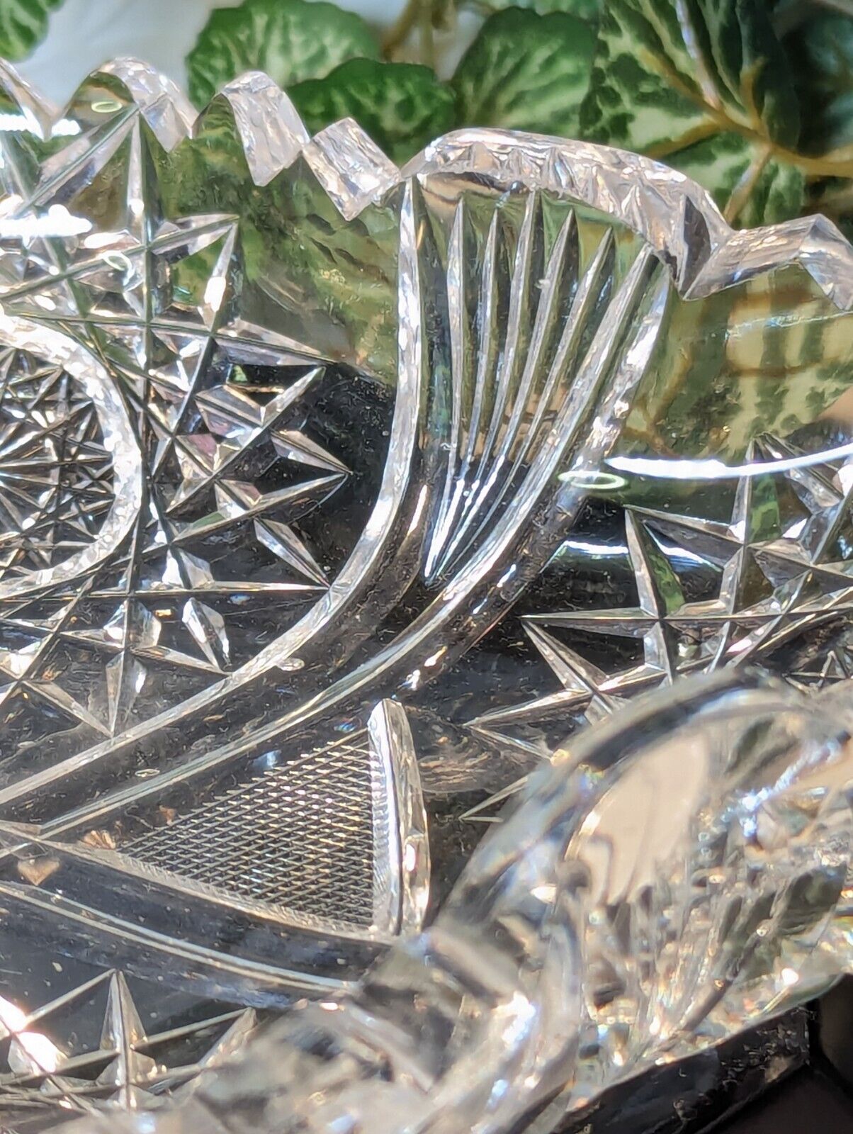 Antique Early 1900s Cut Crystal Oval Bowl