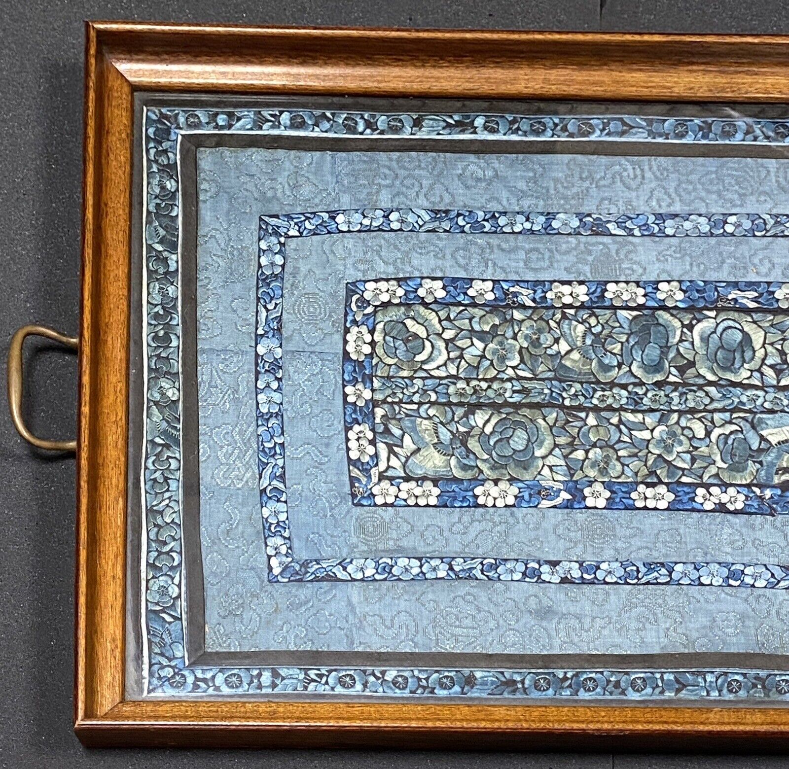 Antique Japanese Embroidered Silk Tapestry Tray