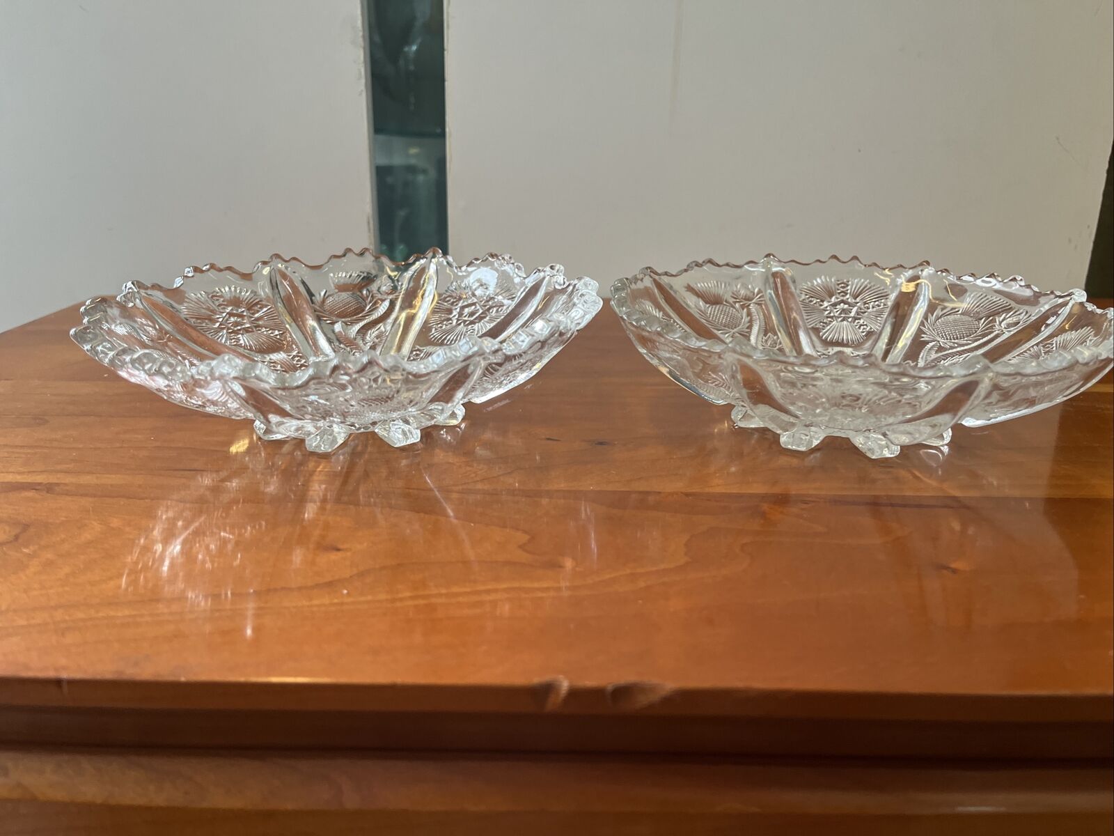 Victorian 1900s Thistle Floral Trinket Trays Pair
