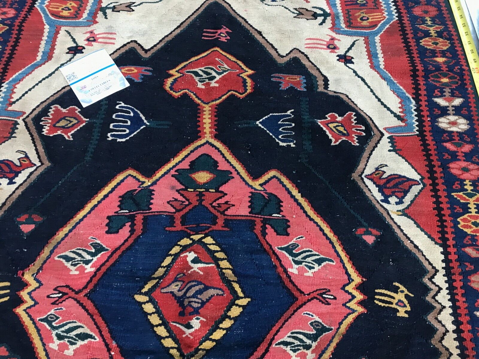 Antique Bijar Red Ivory Hand Knotted Wool Rug