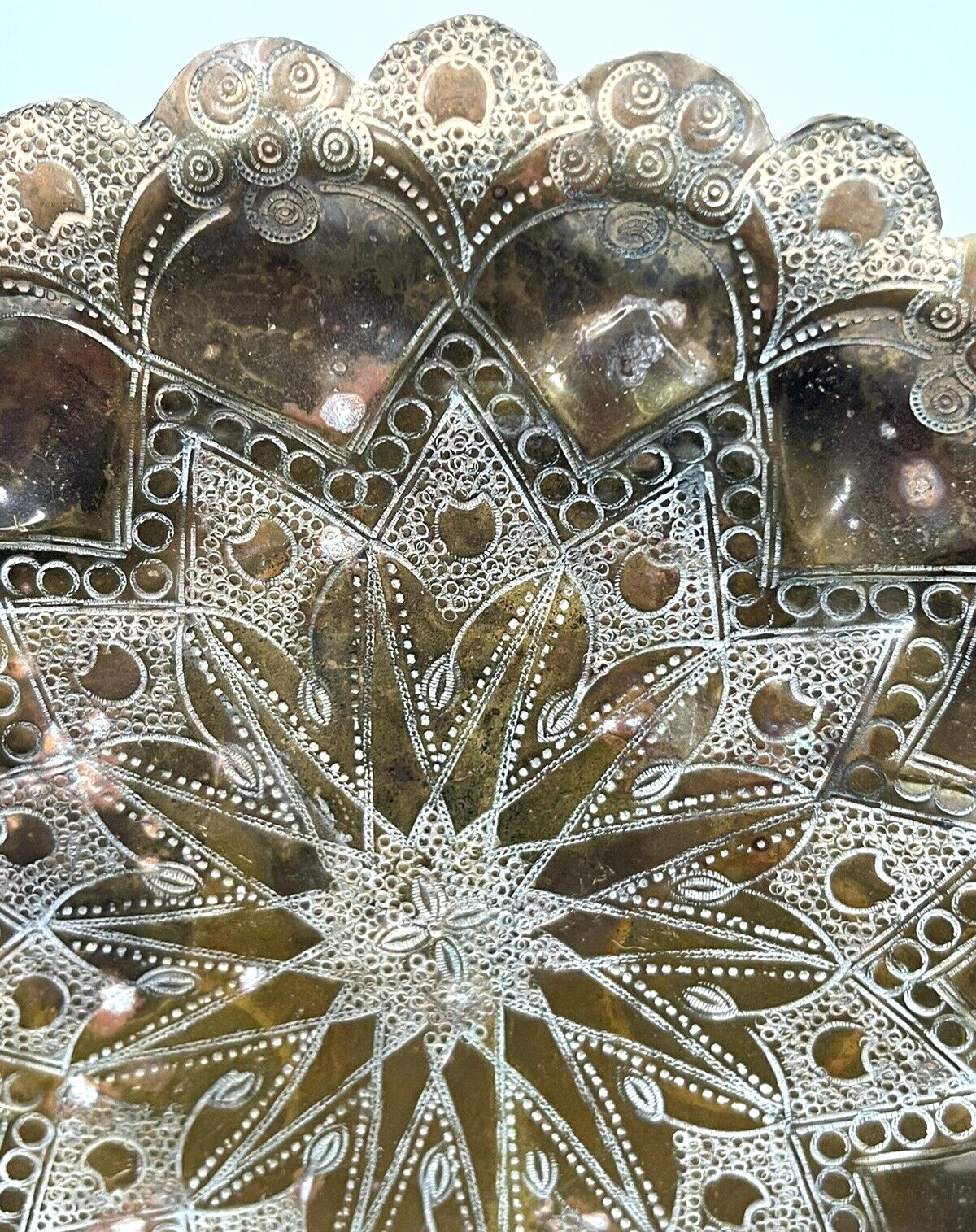 Moroccan Brass Tray with Hand Hammered Design