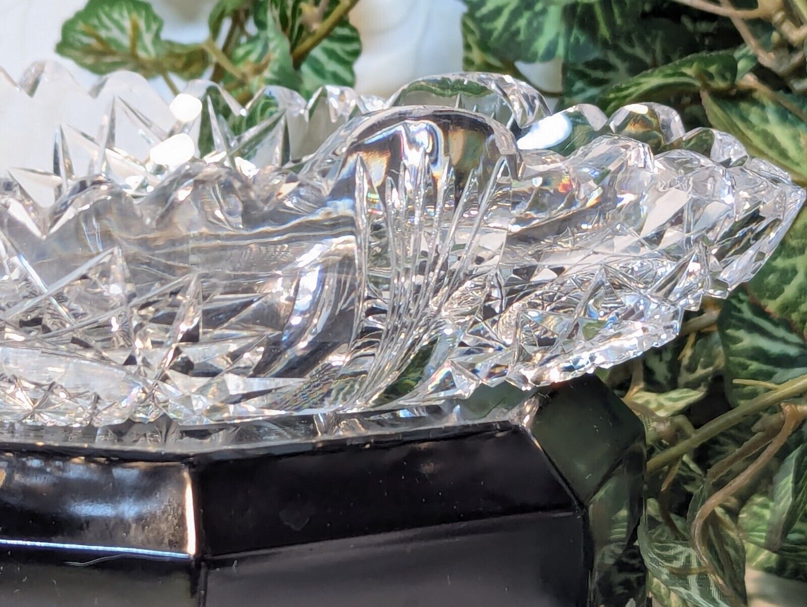 Antique Early 1900s Cut Crystal Oval Bowl