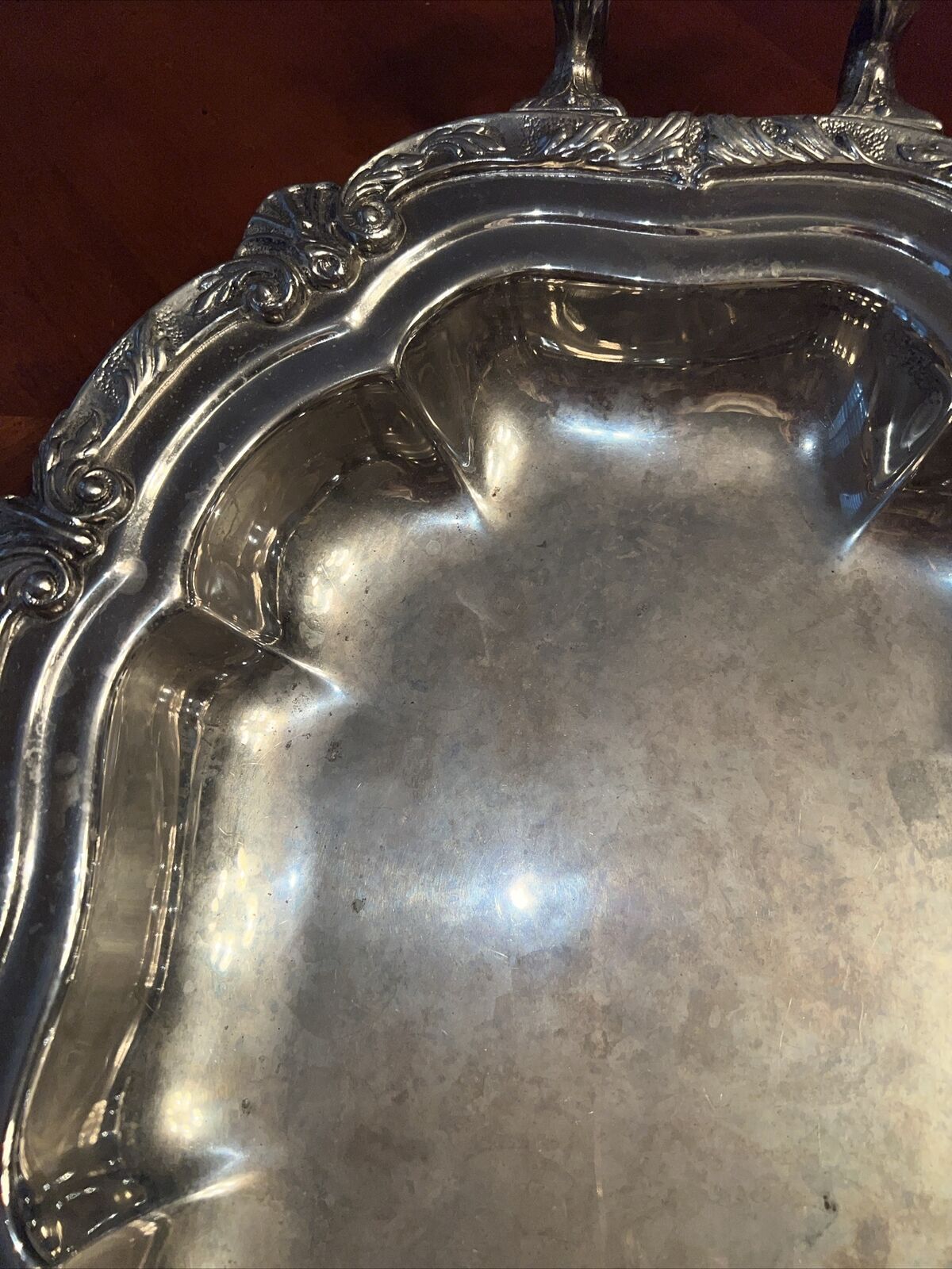 Antique 18" Silver Serving Tray with Handles