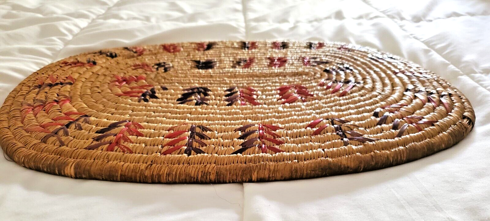 Antique Eskimo Flat Oval Basketry Tray, 17"x12