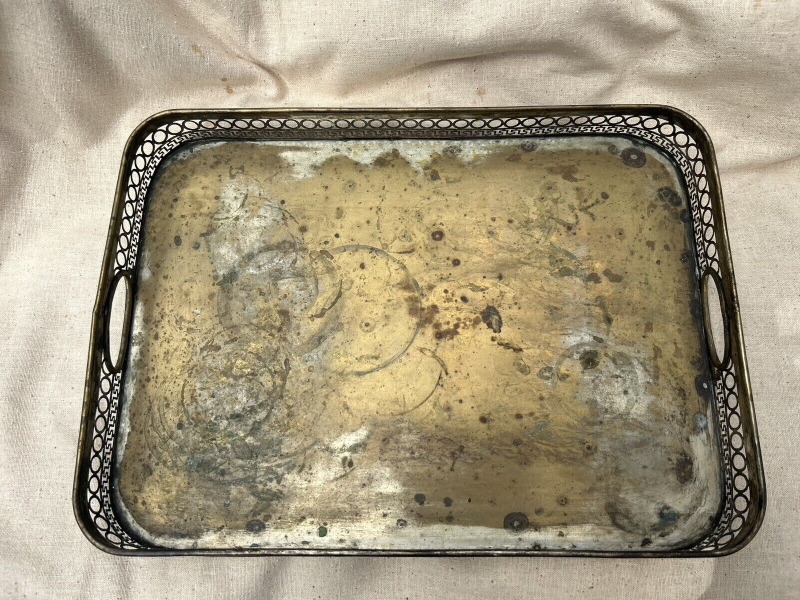 Early 1900s Handmade Antique Bronze Serving Tray