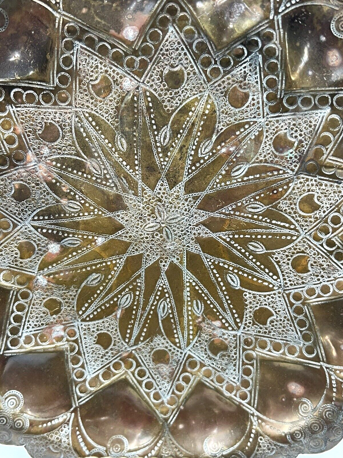 Moroccan Brass Tray with Hand Hammered Design