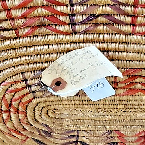 Antique Eskimo Flat Oval Basketry Tray, 17"x12