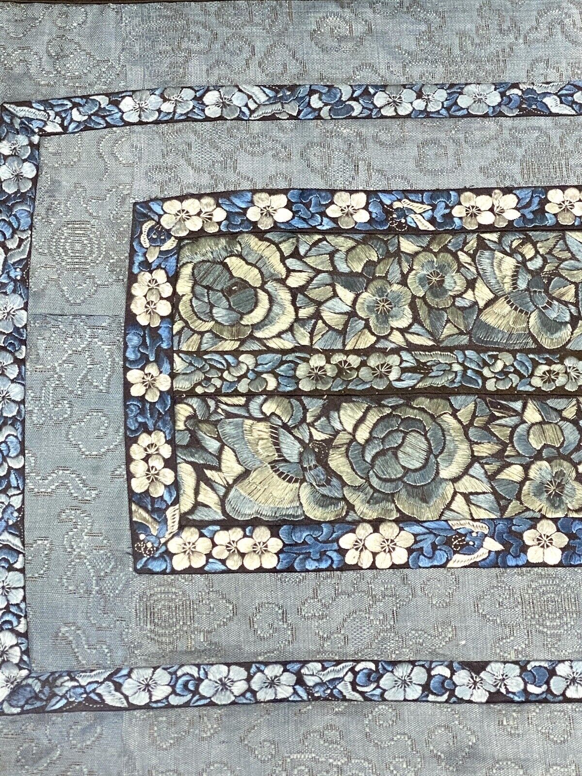 Antique Japanese Embroidered Silk Tapestry Tray
