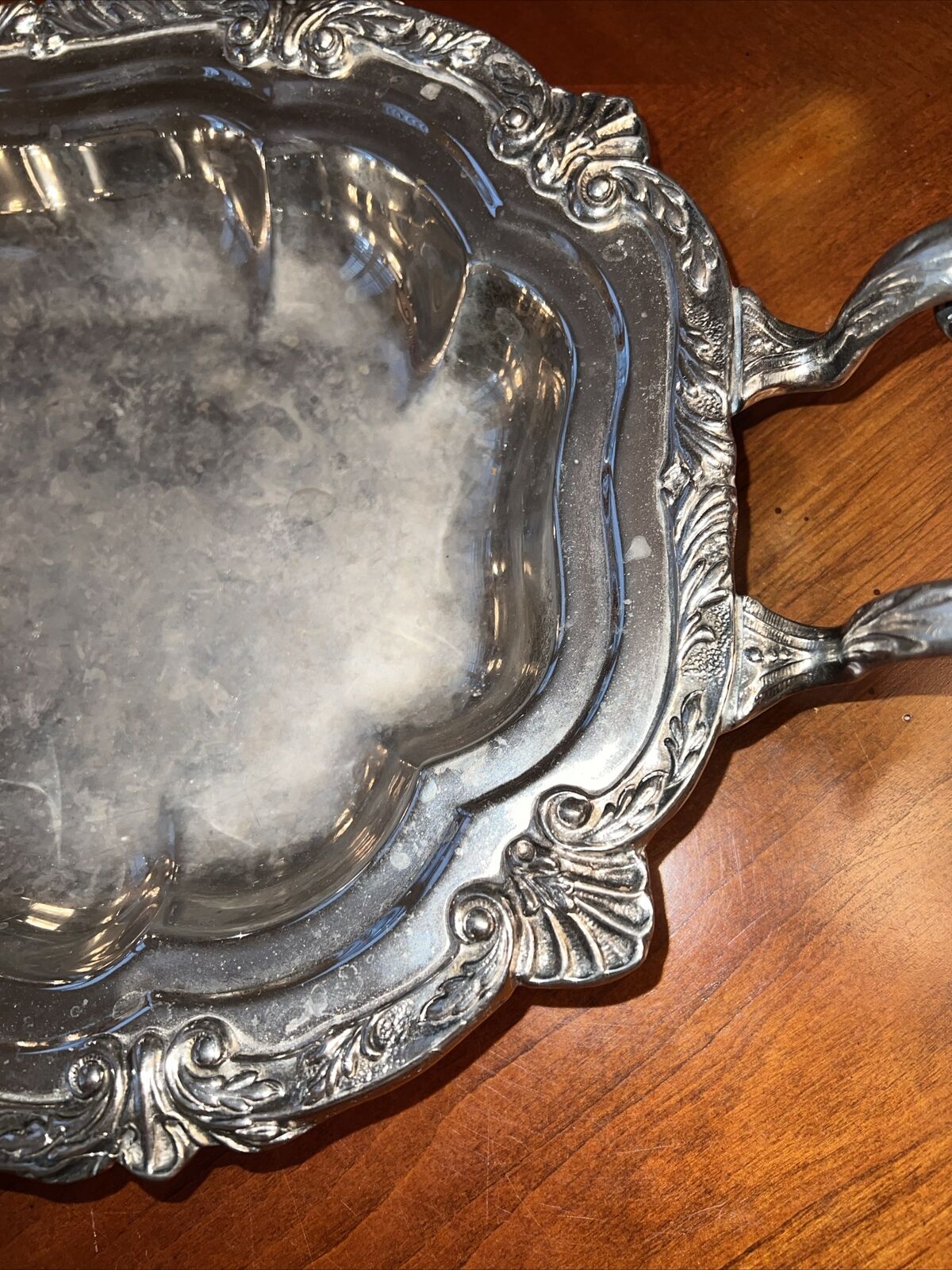 Antique 18" Silver Serving Tray with Handles