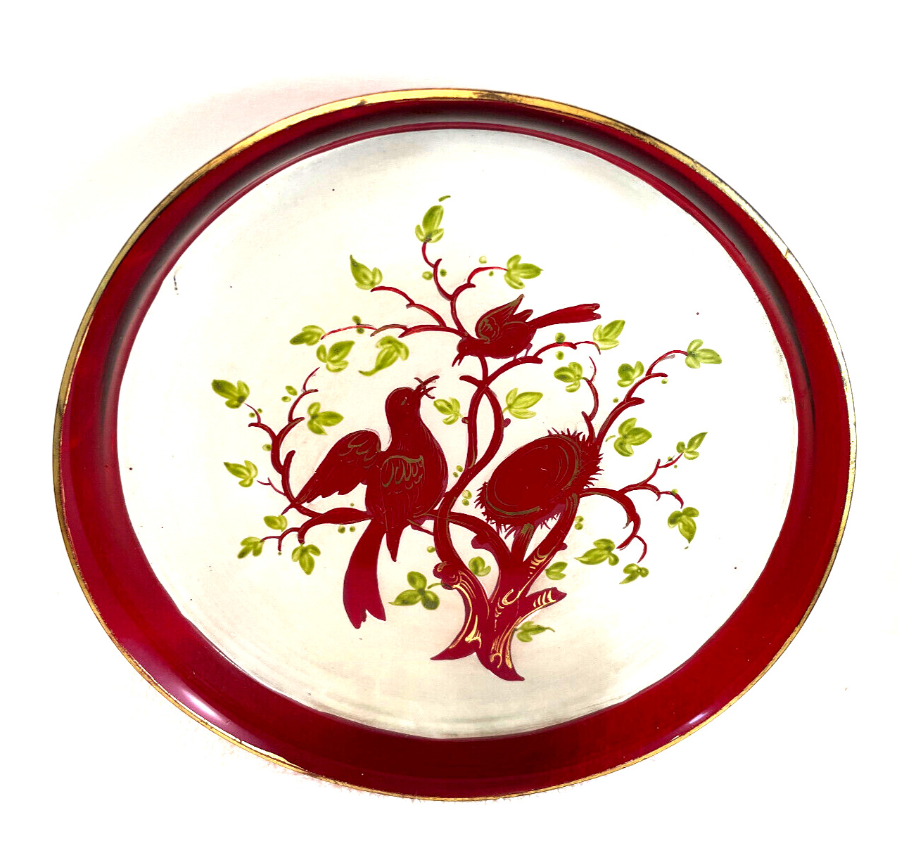 Bohemian Ruby Red Etched Glass Decanter Set