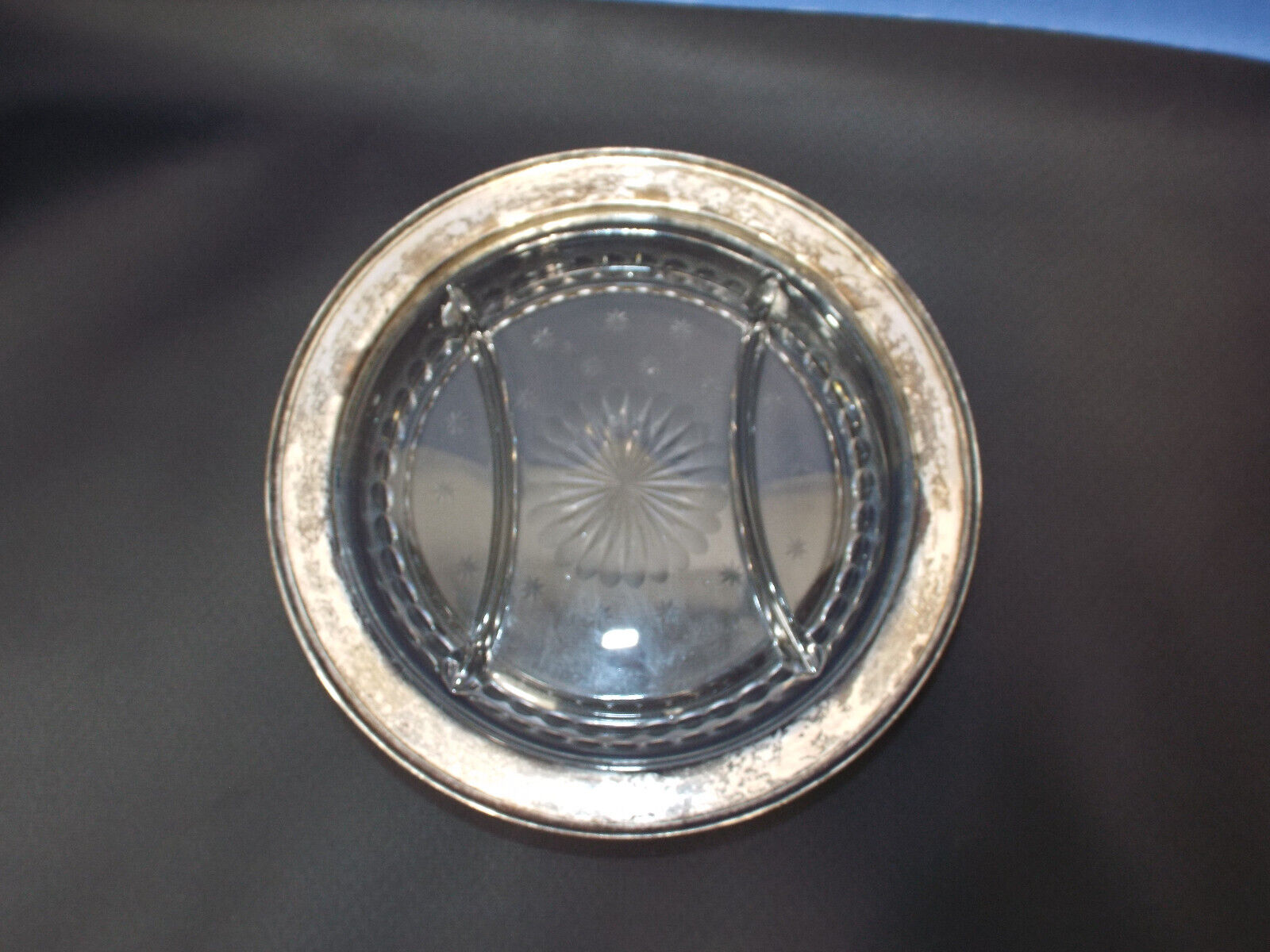 1800s Vaseline Glass Silver Overlay Compote Dish