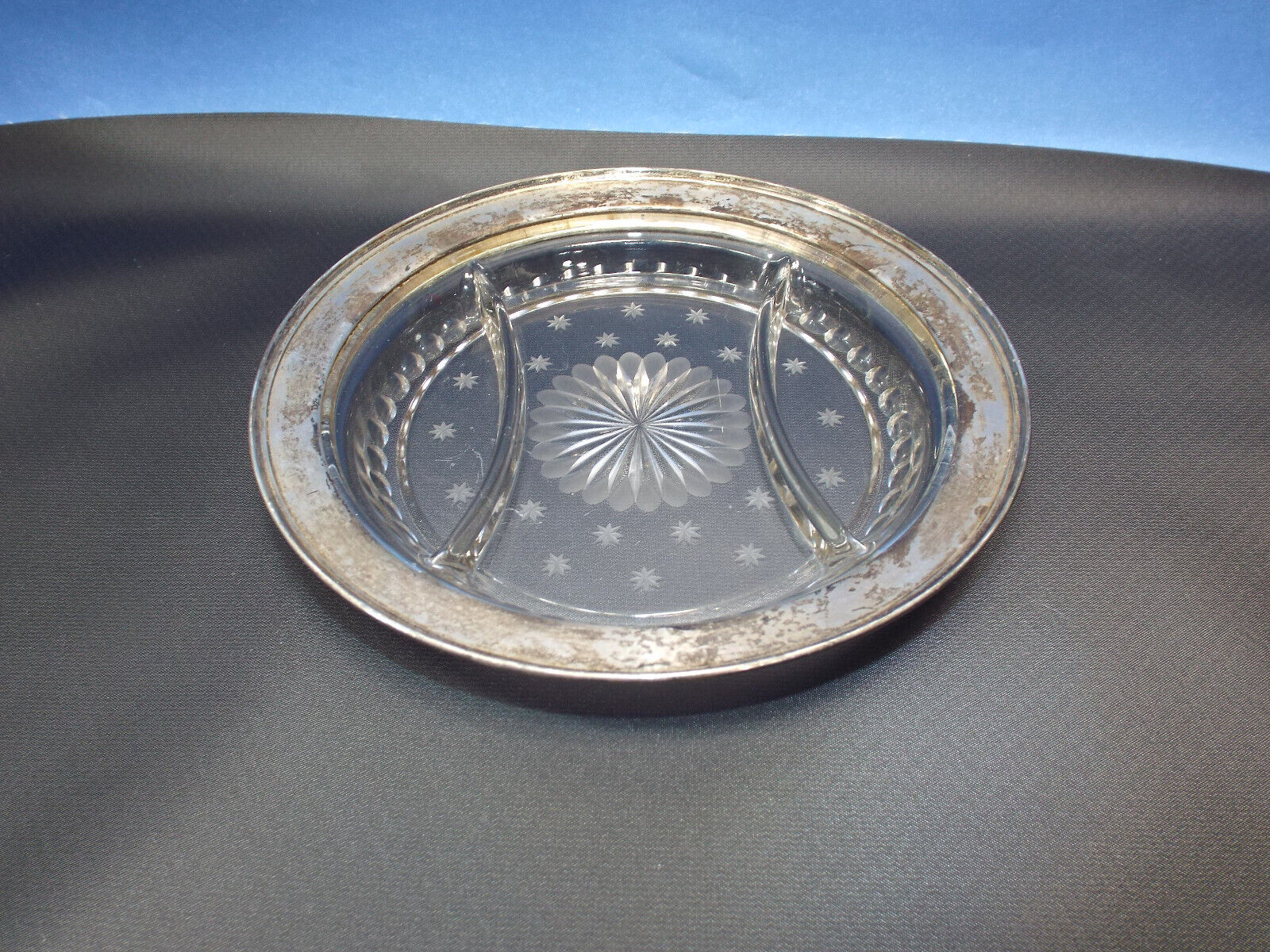 1800s Vaseline Glass Silver Overlay Compote Dish