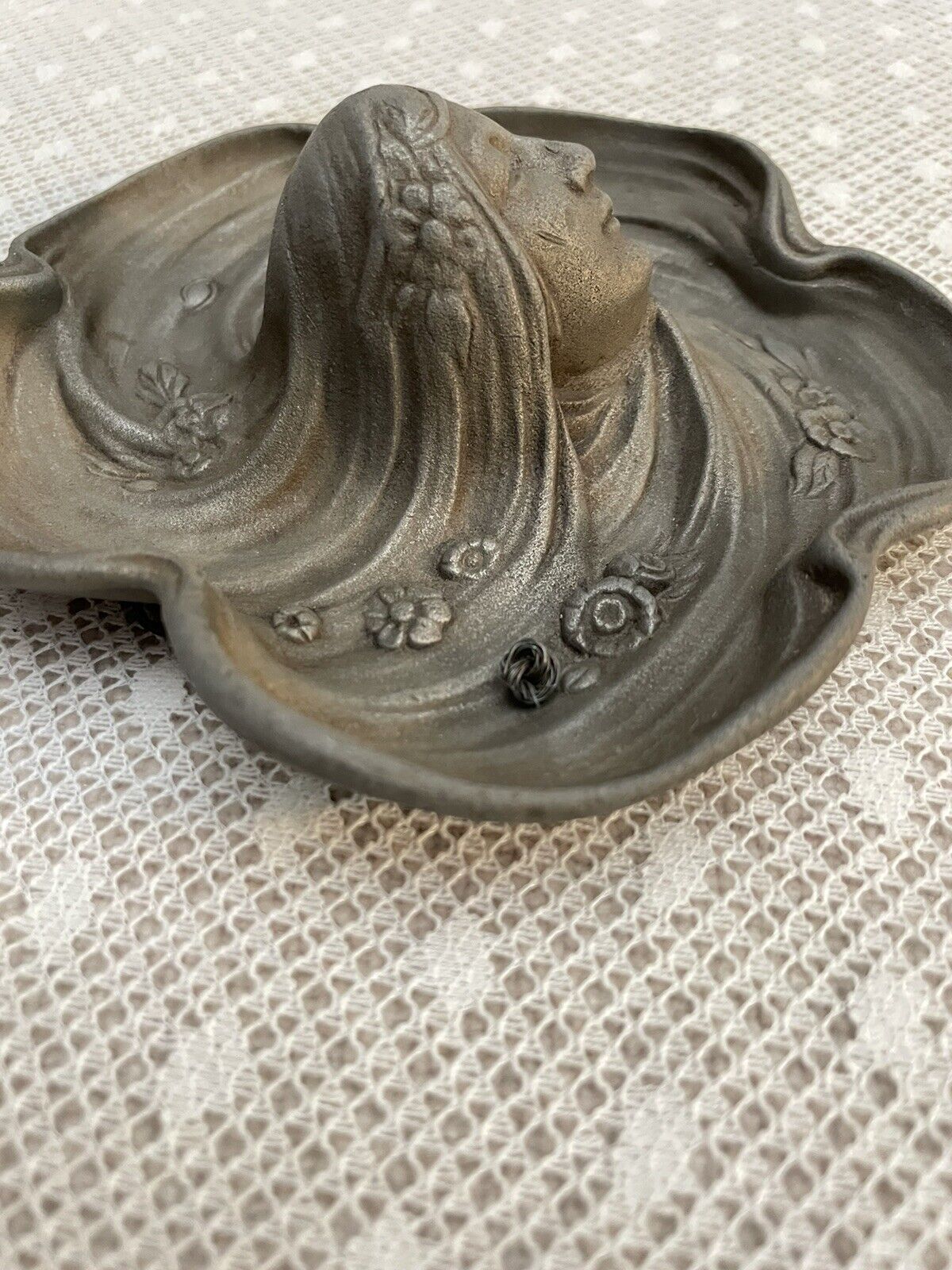 Art Nouveau Metal Dresser Tray with Elegant Figure