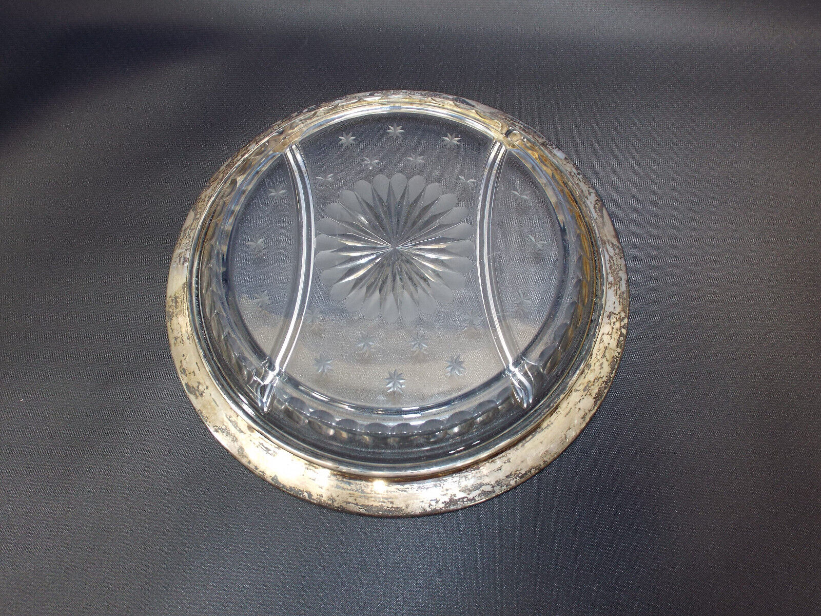 1800s Vaseline Glass Silver Overlay Compote Dish