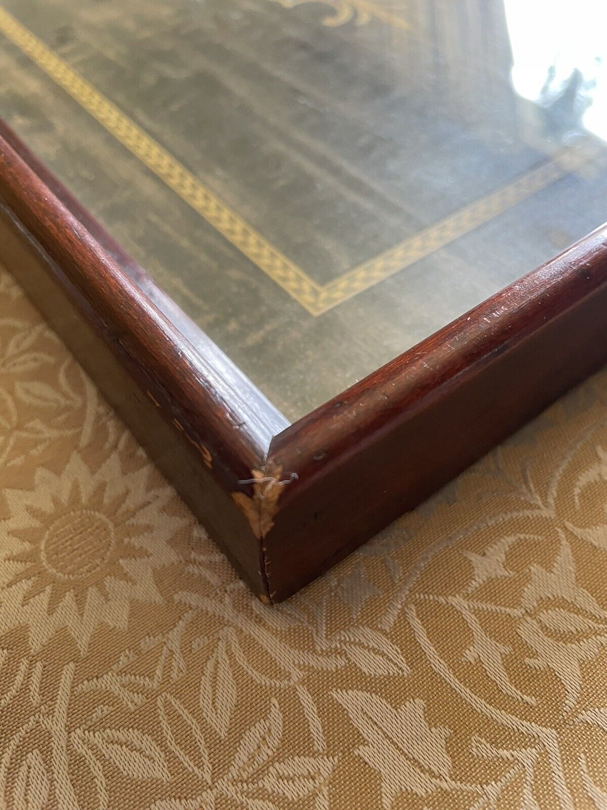 Vintage 1900s Wooden Serving Tray with Glass Top