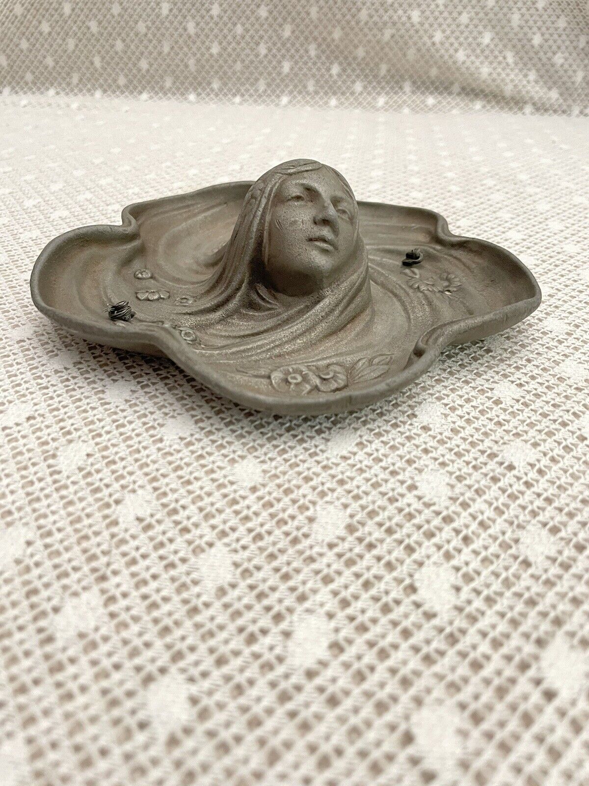 Art Nouveau Metal Dresser Tray with Elegant Figure