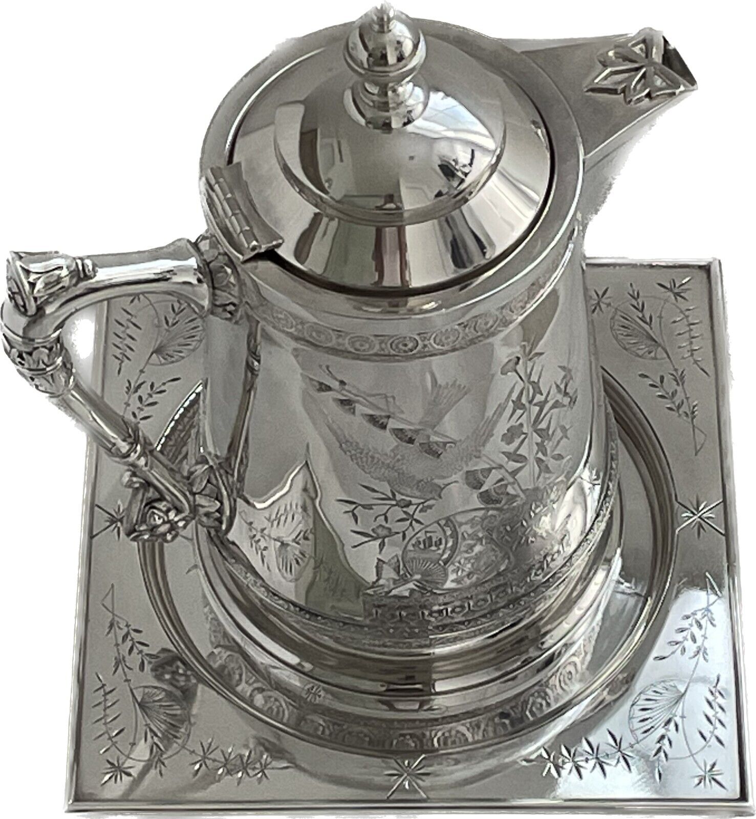 Antique 1800s Meriden Water Pitcher with Tray