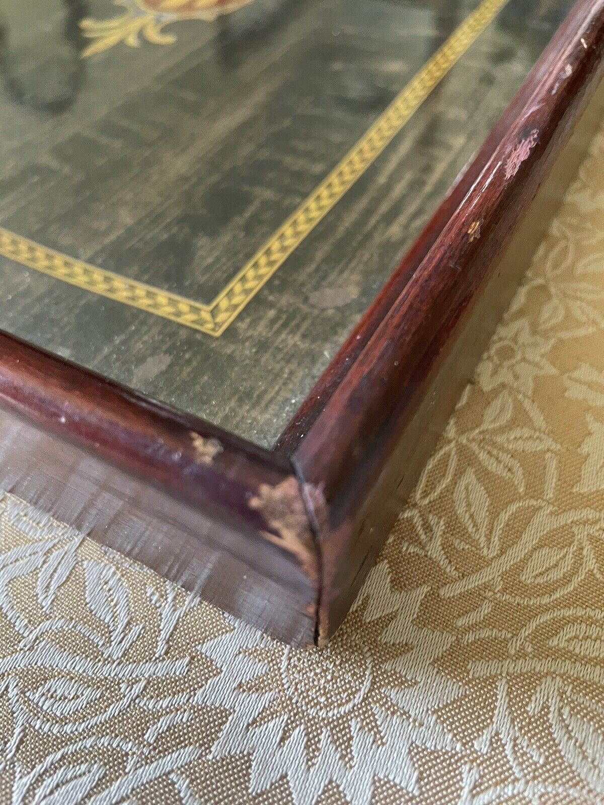 Vintage 1900s Wooden Serving Tray with Glass Top