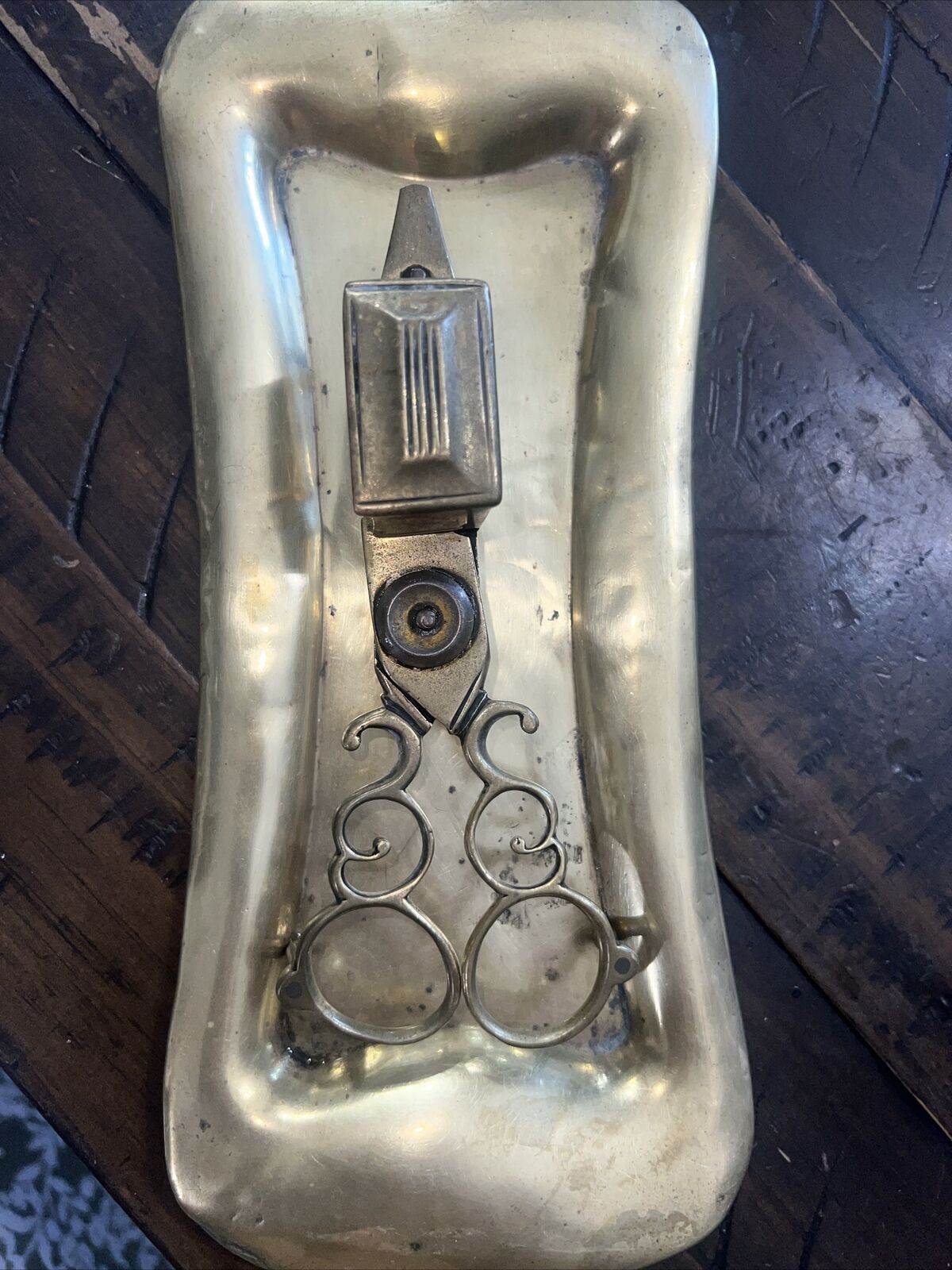 Victorian Brass Candle Snuffer and Tray Set