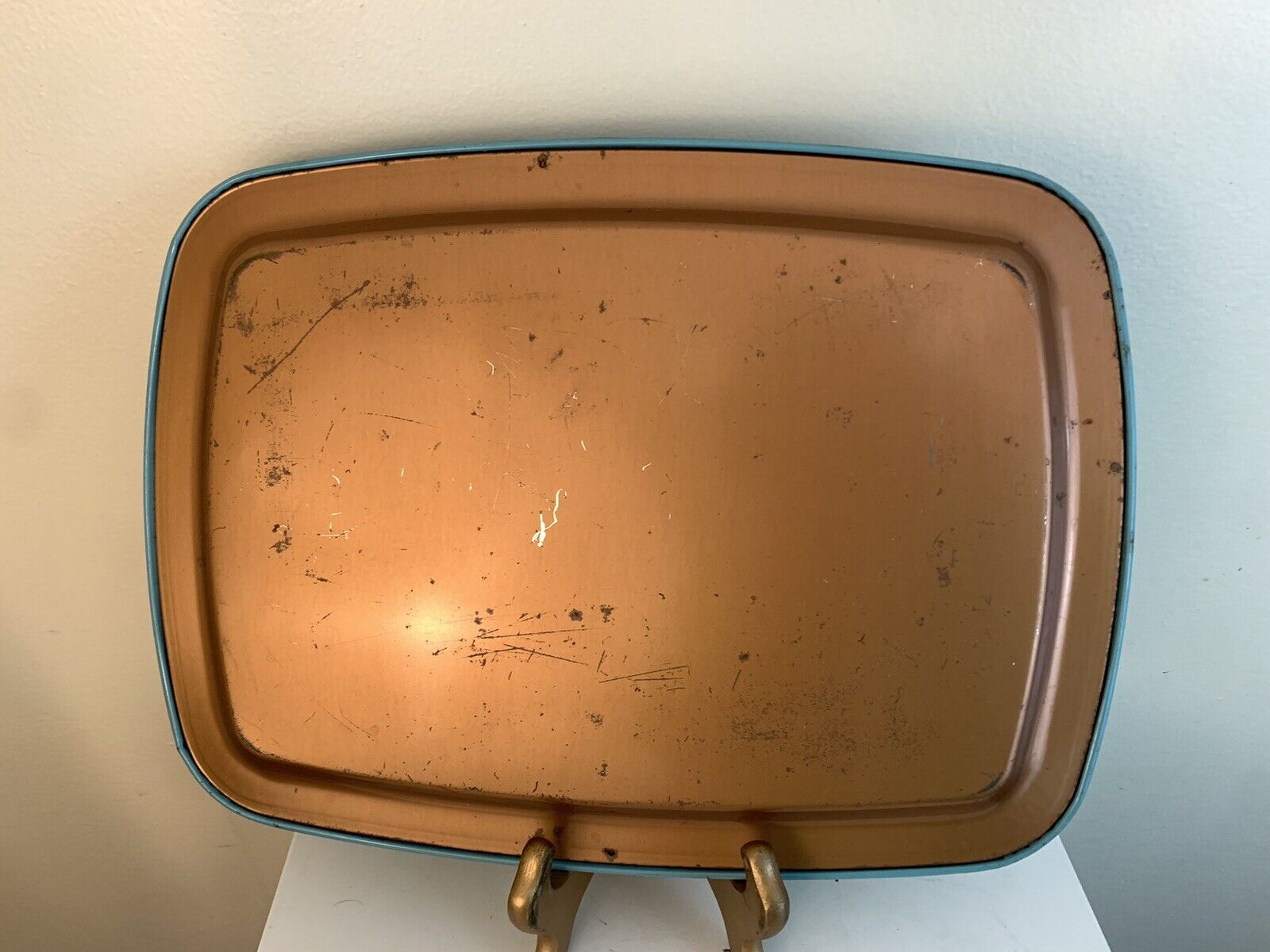 Antique Blue Serving Tray Platter, 1800s Winter Scene