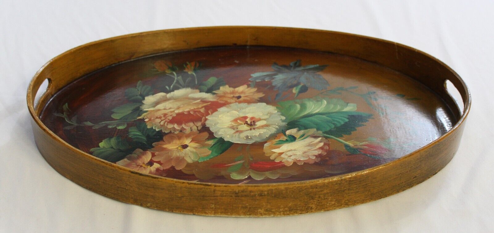 1800s Hand-Painted Floral Wooden Tray from France