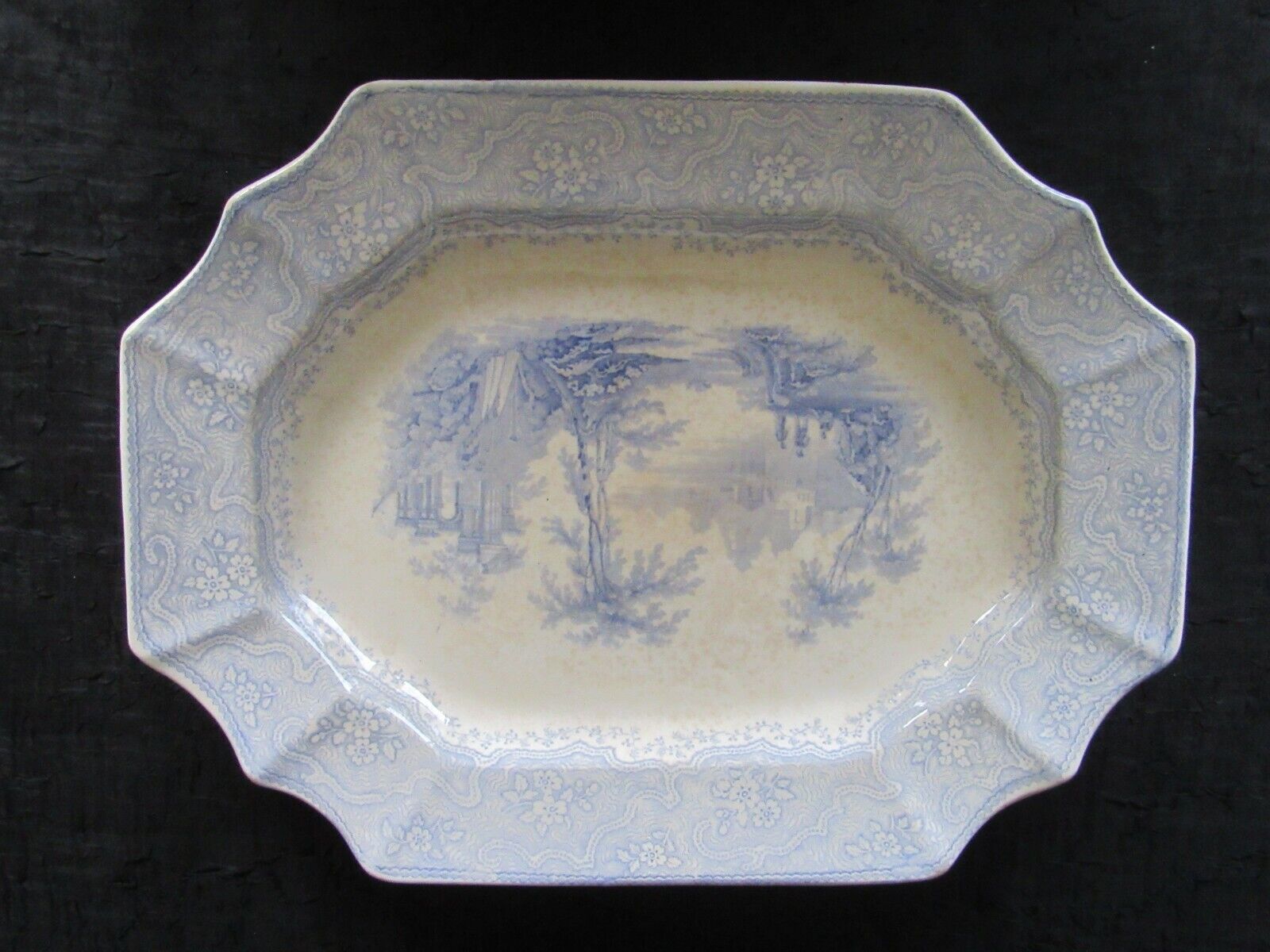Early 1800s T. Edwards Temple Blue Platter
