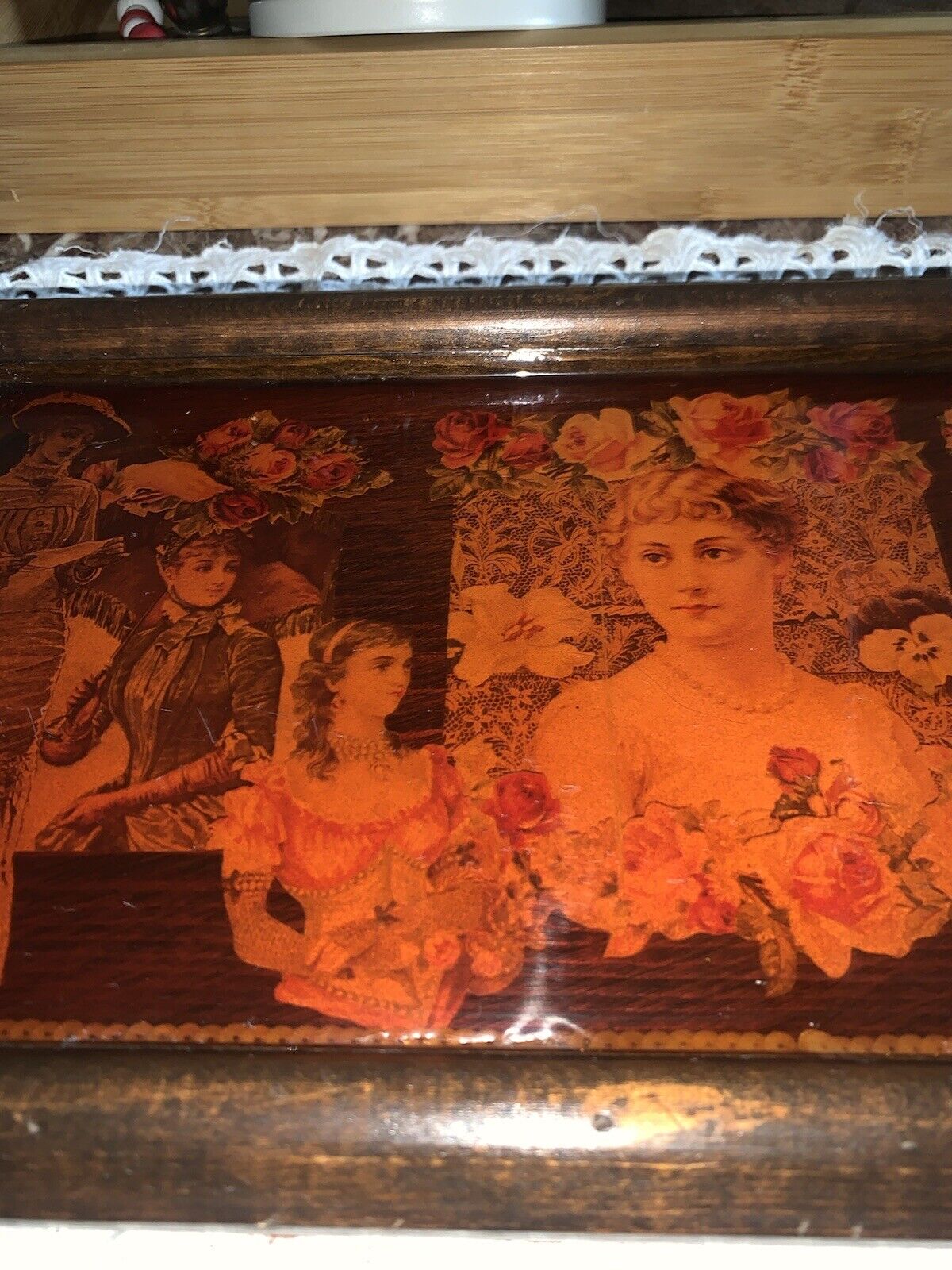 Antique French Wooden Lacquer Tray with Brass Handle
