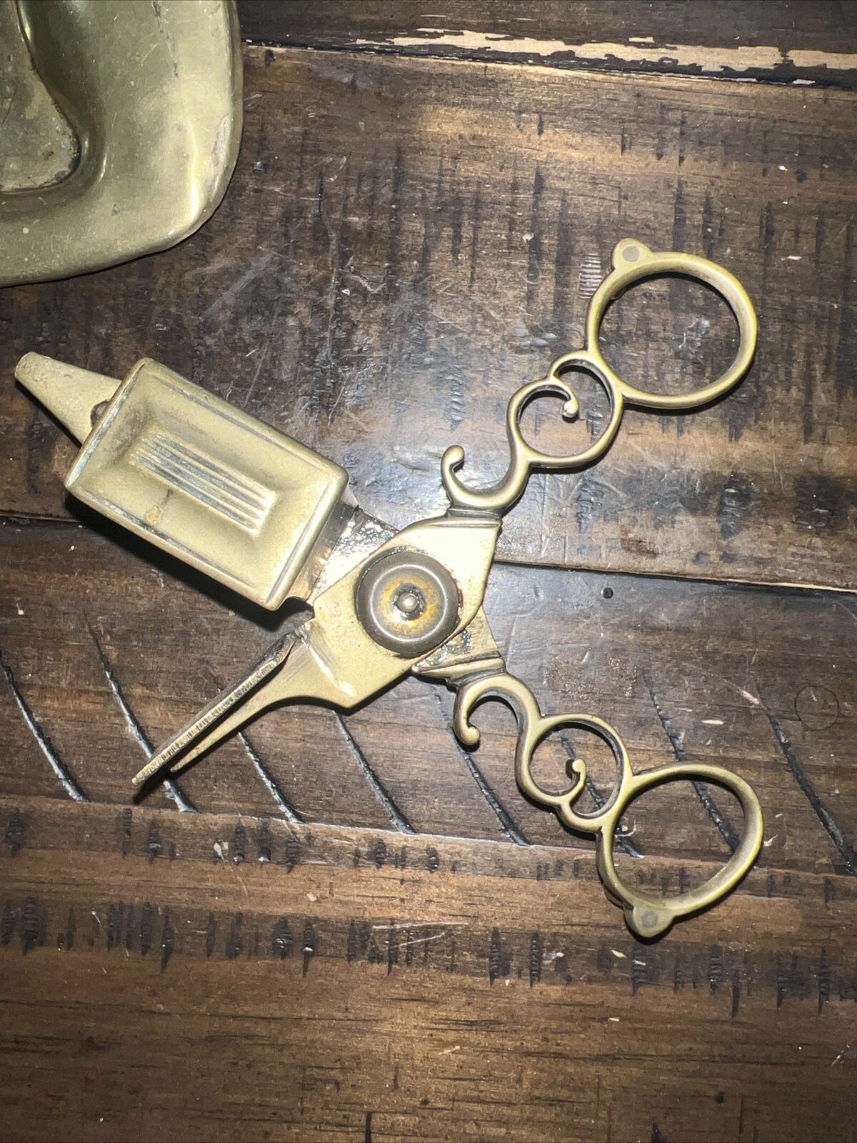 Victorian Brass Candle Snuffer and Tray Set