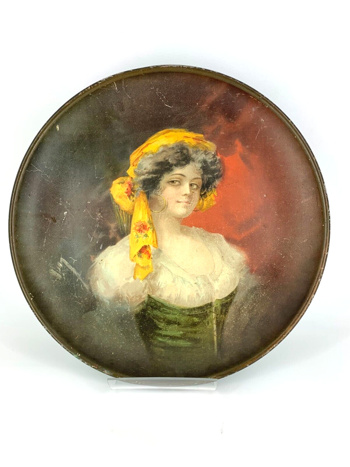 Vintage 1900s Beer Tray with Woman in Scarf