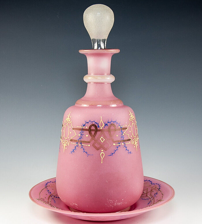 Mid-1800s French Opaline Decanter and Tray