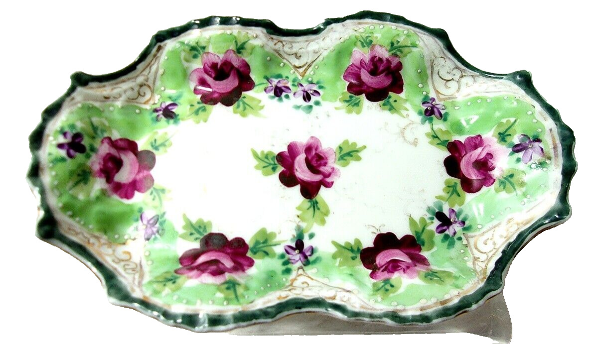 1800s Small Shallow Scalloped Porcelain Pin Tray