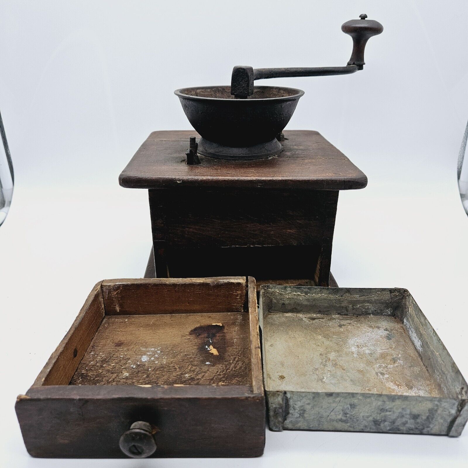 1800s Antique Dovetail Wood Coffee Grinder