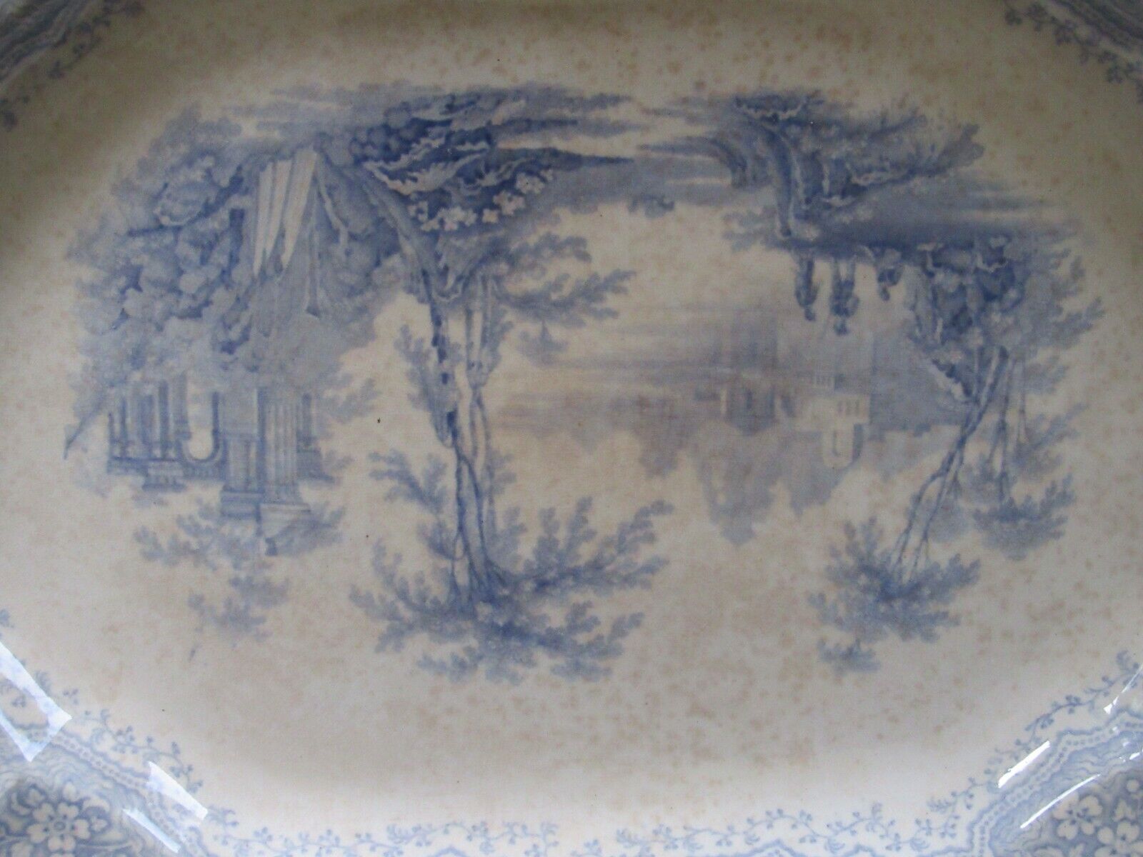 Early 1800s T. Edwards Temple Blue Platter