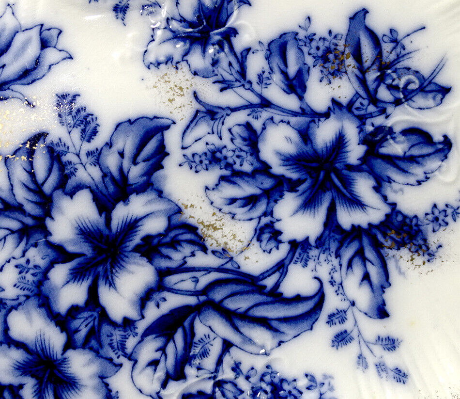 1800s Floral Flow Blue China Dresser Tray