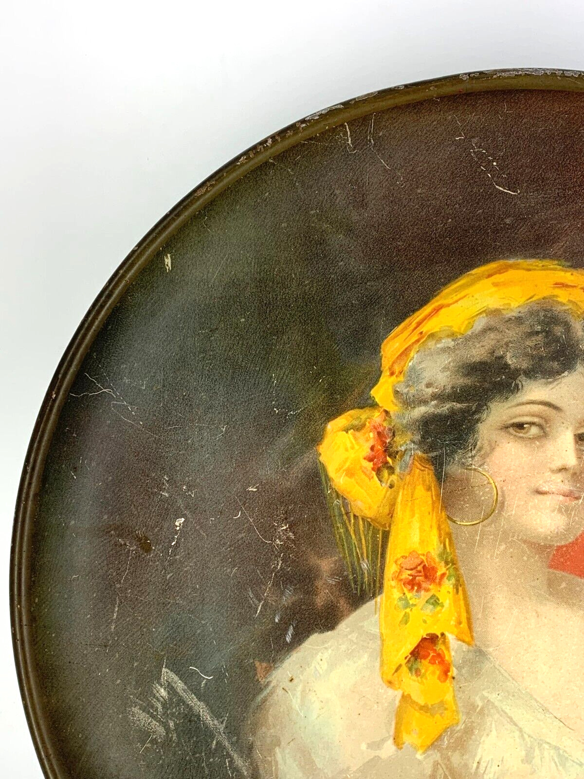 Vintage 1900s Beer Tray with Woman in Scarf