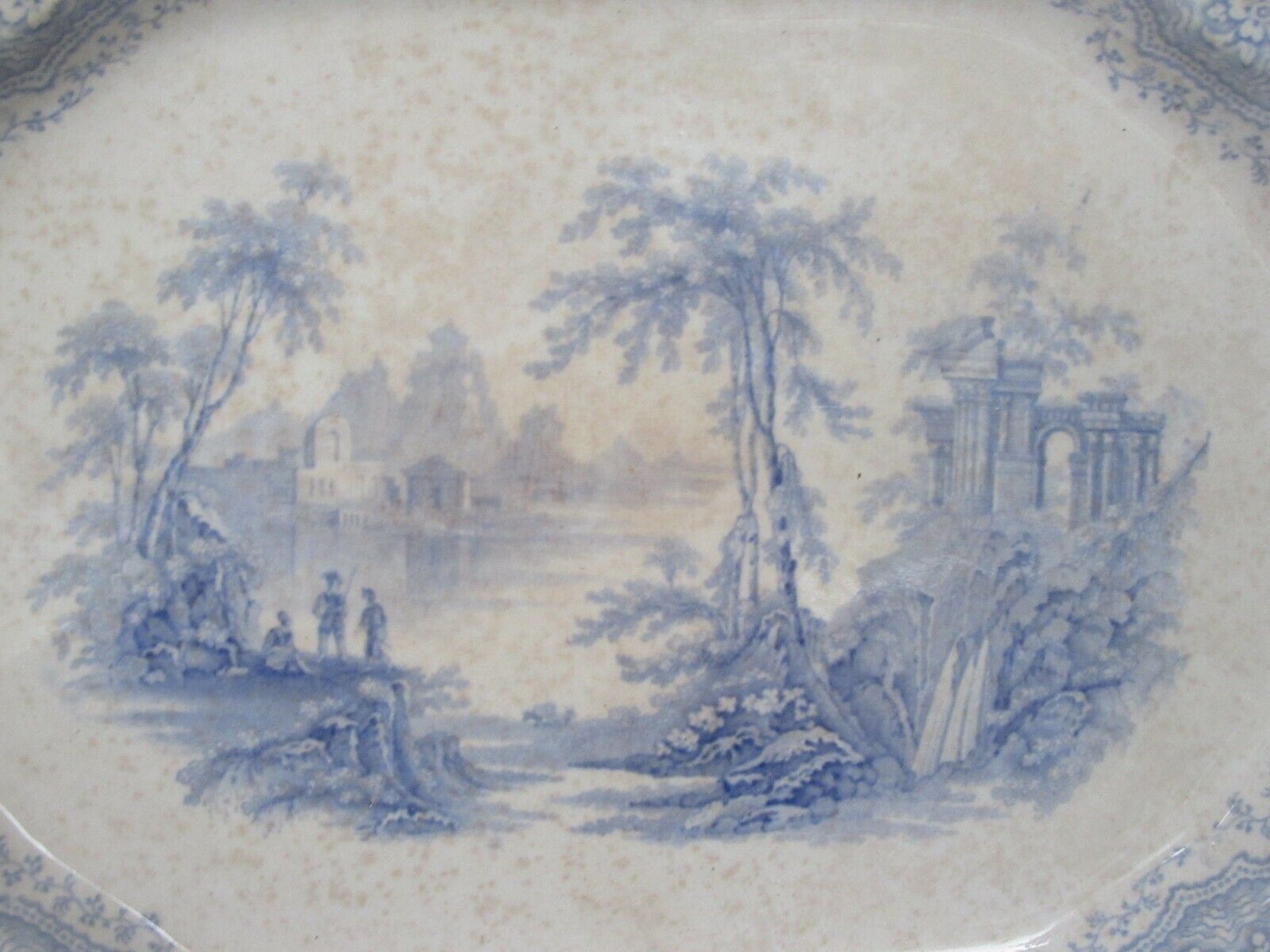 Early 1800s T. Edwards Temple Blue Platter