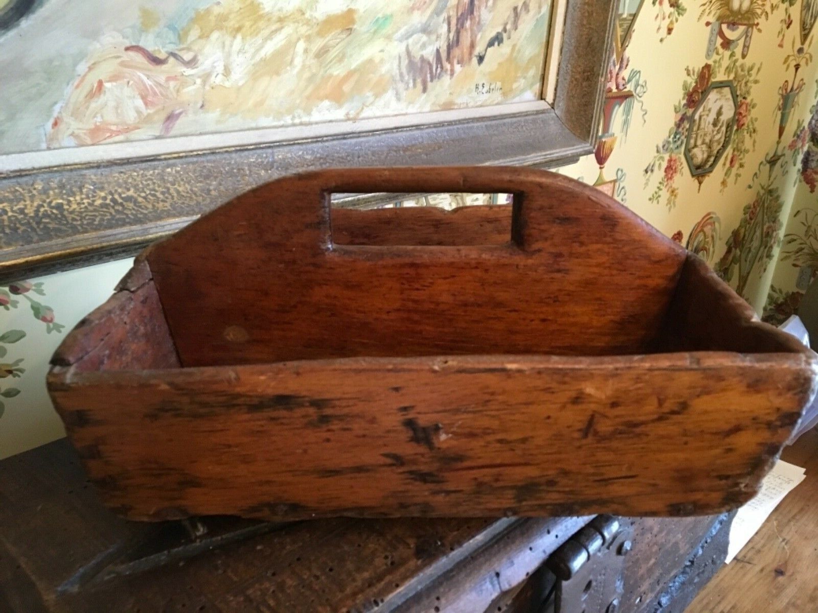 Vintage Handcrafted Wooden Utility Tray from 1800s