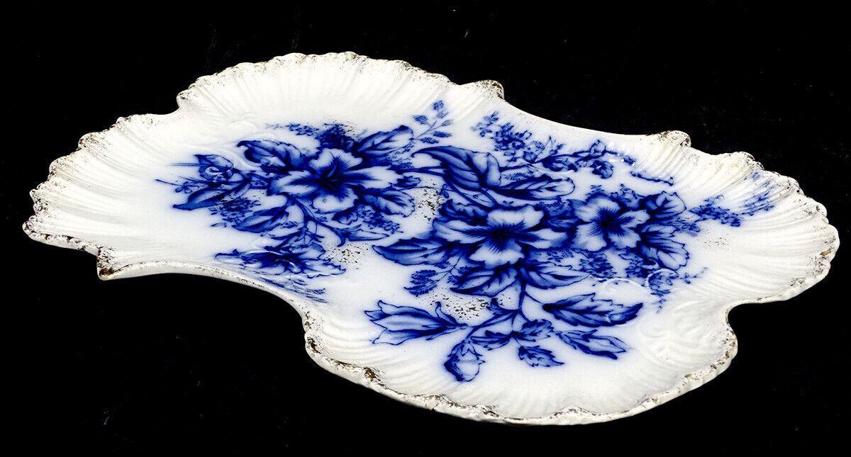 1800s Floral Flow Blue China Dresser Tray